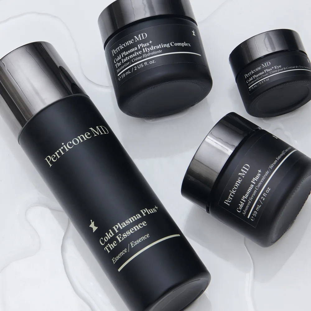 Image of Cold Plasma Plus+ the Essence, Advanced Serum Concentrate, The Intensive Hydrating Complex, and Advanced Eye Cream.